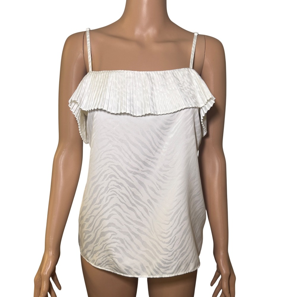 White House Black Market White‎ Zebra Jacquard Pleated Ruffle Camisole Top WHBM